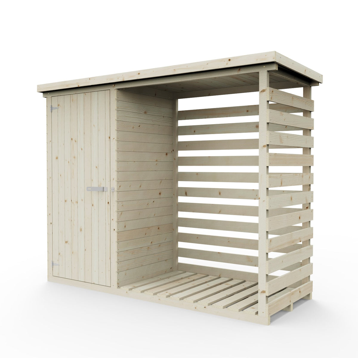 Wooden Log Store with Attached Storage Shed