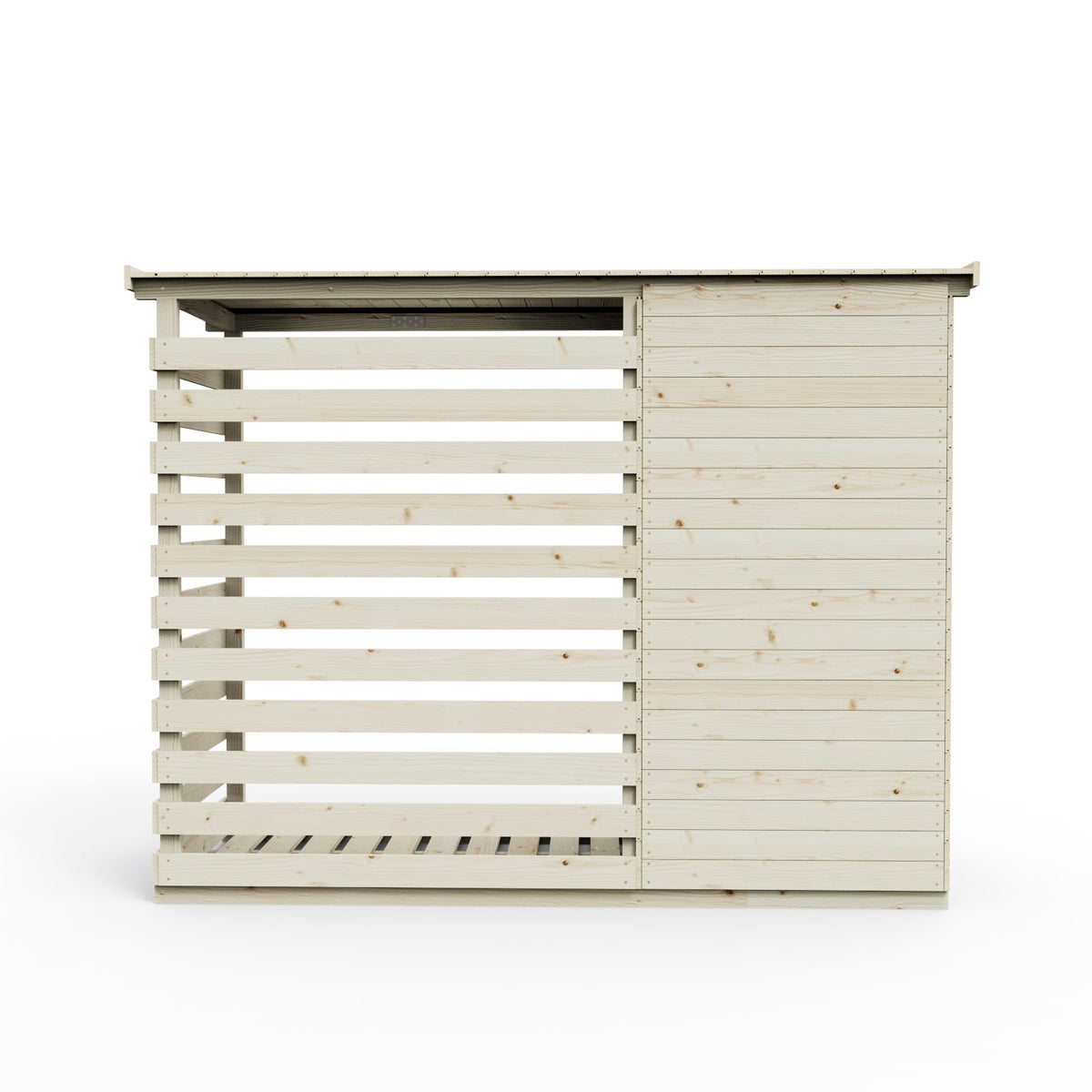 Wooden Log Store with Attached Storage Shed