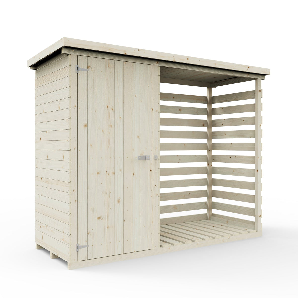 Wooden Log Store with Attached Storage Shed