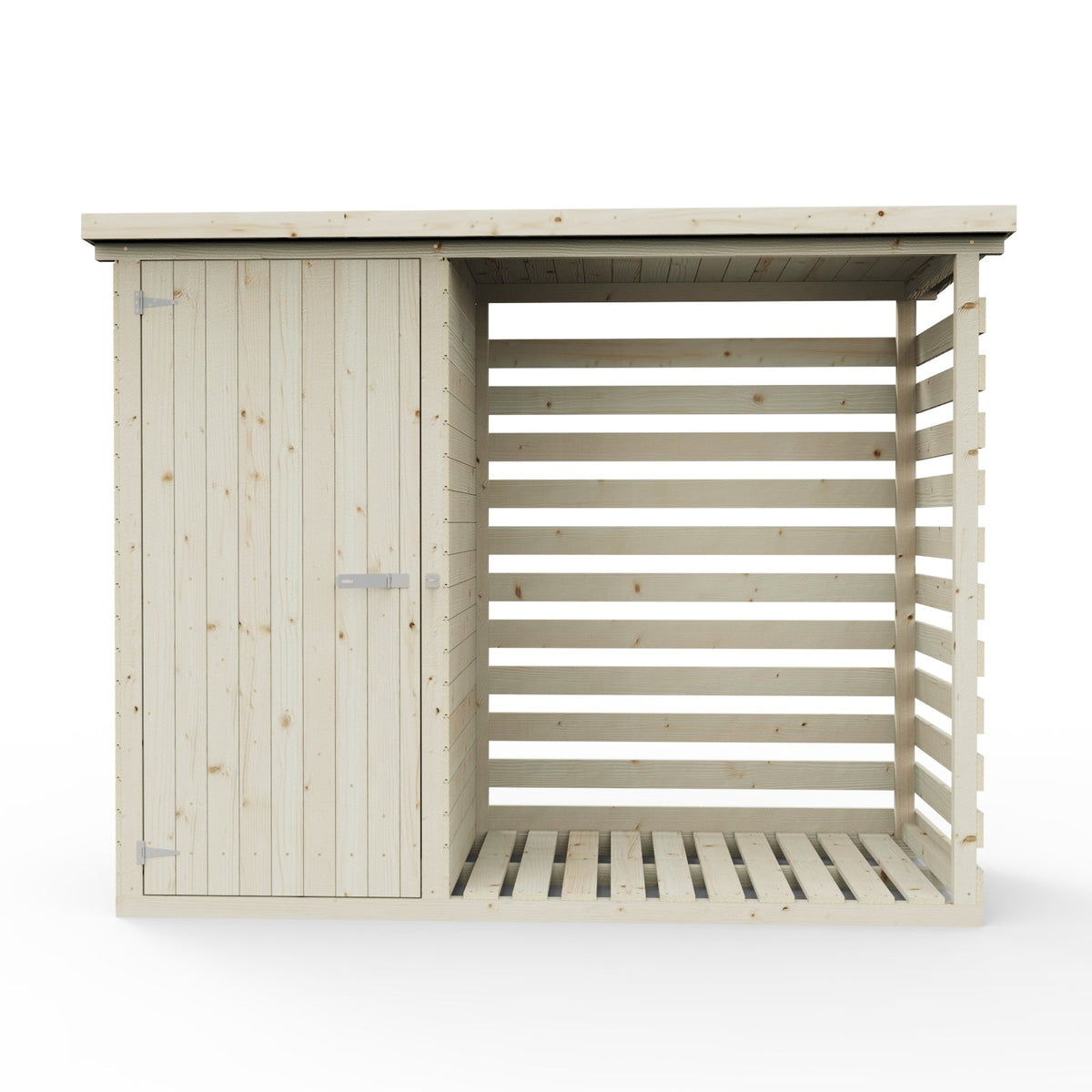 Wooden Log Store with Attached Storage Shed