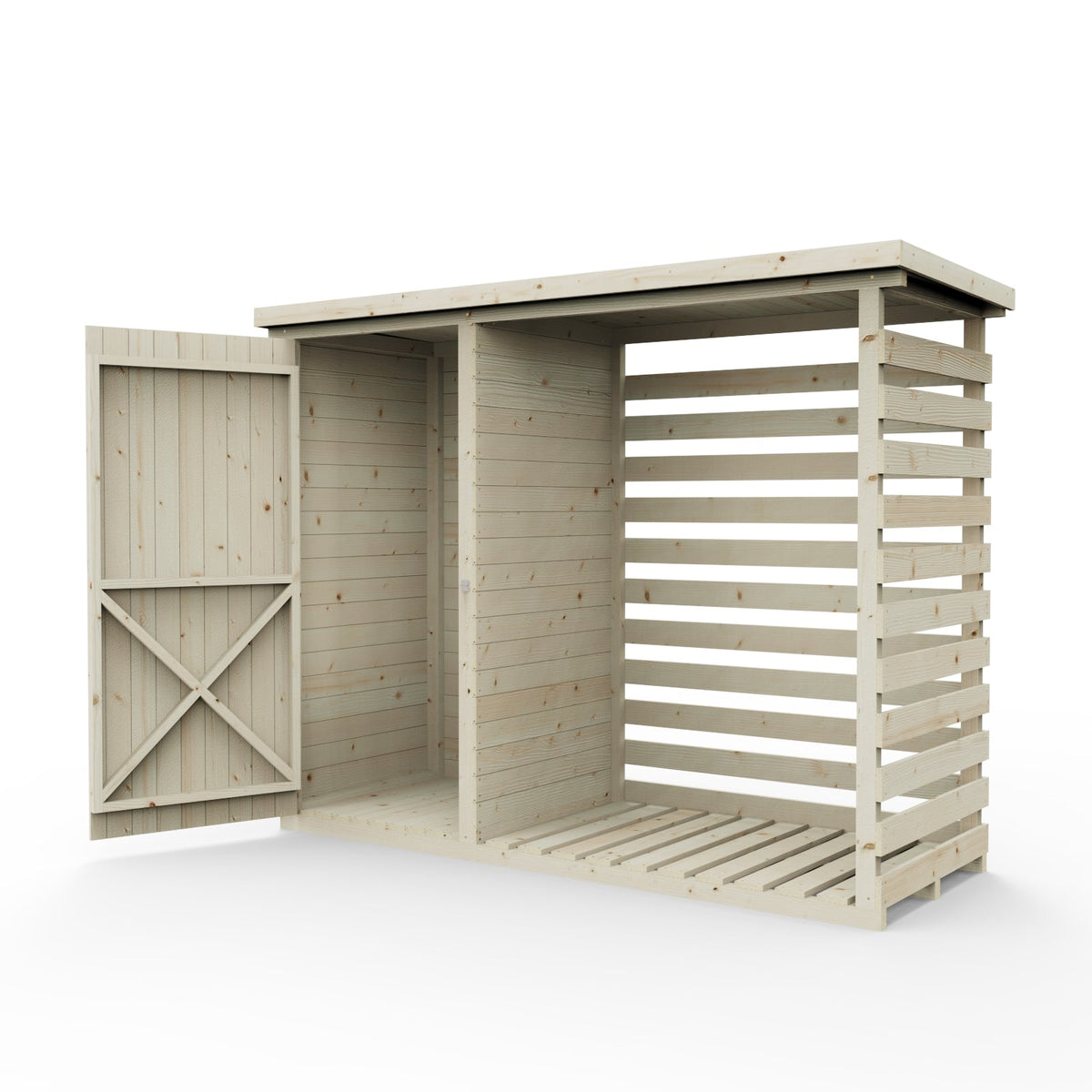 Wooden Log Store with Attached Storage Shed