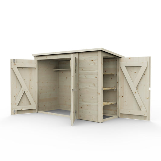 Multifunction Shed with Separate Storage areas and Shelf System